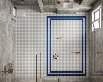 brooke Custom The Swimmers Mosaic Płytki podłogowe do łazienki – ręcznie cięta ceramika, półka Baja przy basenie, kostka brukowa do łazienki