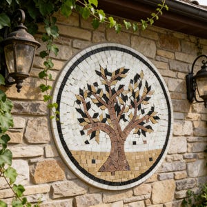 Custom Tree of Life Mosaic Medallion, Natural Stone Wall Art, Personalized Size, Entryway Decor