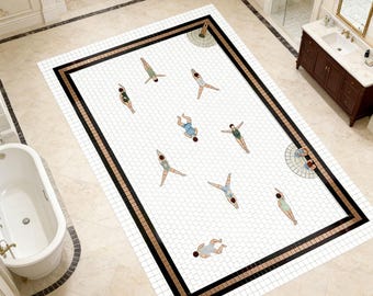 Benutzerdefinierte Schwimmer-Mosaik-Bodenfliese - Handgeschnittene Mosaikkunst am Pool, Luxusbad und im Außenbereich
