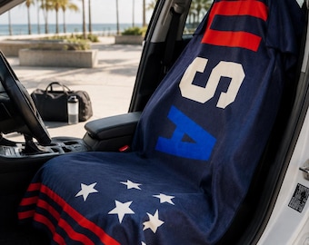 American Flag Car Seat Cover Towel, USA Patriotic Car Seat Protector, Absorbent Microfiber Washable Travel Beach Pet Accessory
