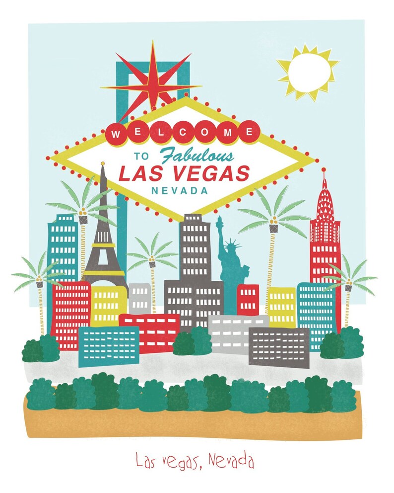 Las Vegas Nevada 8x10 City Art Ilration Wall Decor Las Vegas Nevada 8x10 City Art Ilration Wall Decor Image 0