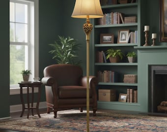 Vintage Floor Lamp for Living Room, Farmhouse Tall Standing Lamp with Faux Silk Shade, Classic Rustic Pole Lamp for Bedroom Reading Decor