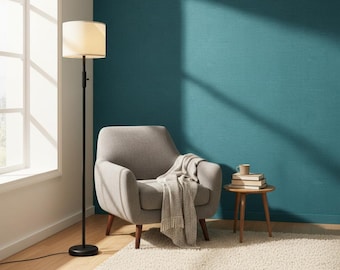 Dimmable Floor Lamp with Linen Shade, Modern Standing Lamp for Living Room Bedroom, Minimal Tall Pole Lamp for Reading Corner Decor