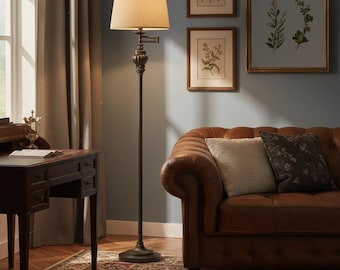Vintage Floor Lamp with Adjustable Swing Arm, Farmhouse Standing Lamp for Living Room Bedroom, Retro Tall Corner Decor Light