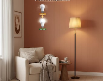 Mid Century Wood Floor Lamp with Dual Fabric Shade, Tall Standing Lamp for Living Room Bedroom, Minimal Reading Corner Home Decor