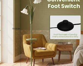 Floral Floor Lamp with Table, Adjustable Standing Lamp for Living Room Bedroom Corner Decor, Minimal Design Reading Light