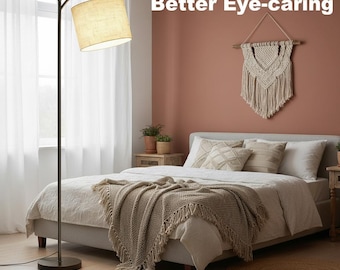 Modern Arc Floor Lamp with Linen Shade, Tall Standing Lamp for Living Room Bedroom, Adjustable Reading Light, Minimal Home Decor