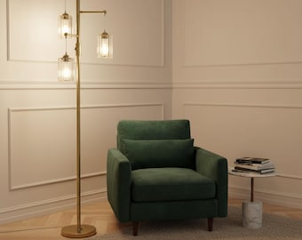 Gold Crystal Floor Lamp with 3 Lights, Modern Tree Standing Lamp for Living Room Bedroom, Vintage Brass Corner Decor Light
