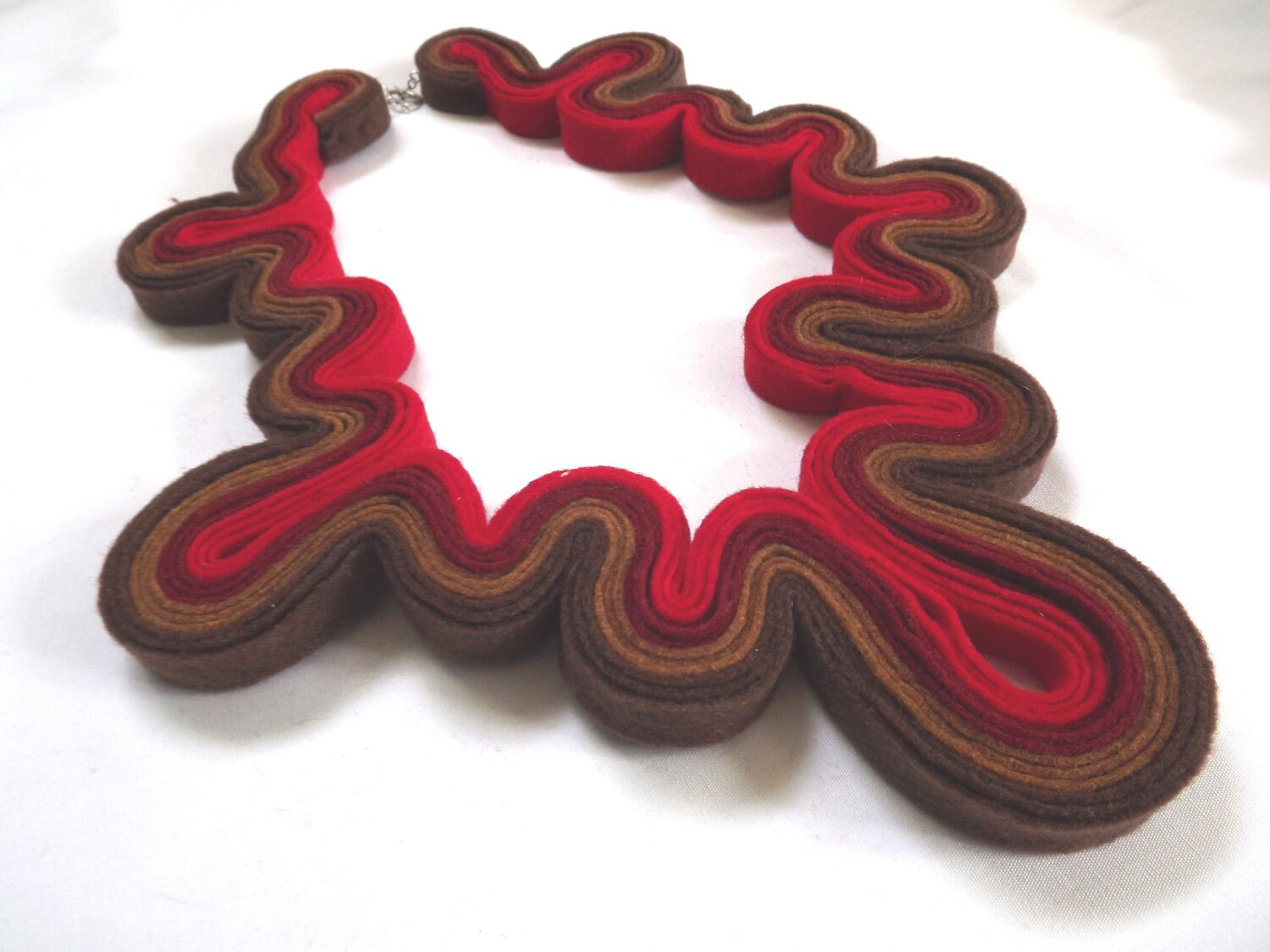 Red Felt Necklace Felted Jewelry Statement Bib Necklace Etsy