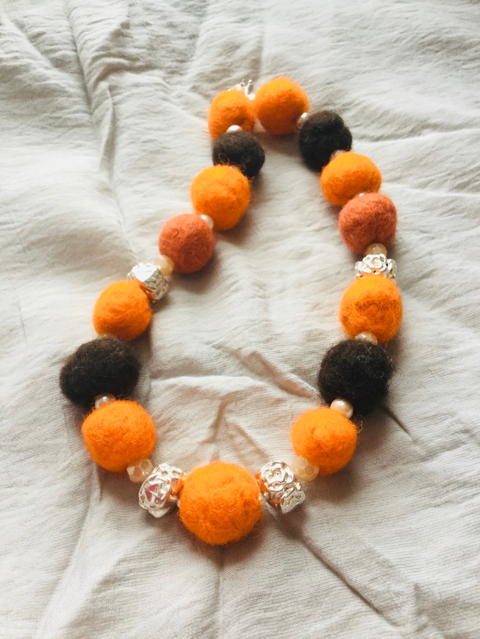 Felted Balls Necklace Felt Jewelry Orange Necklace Felt Bead Etsy