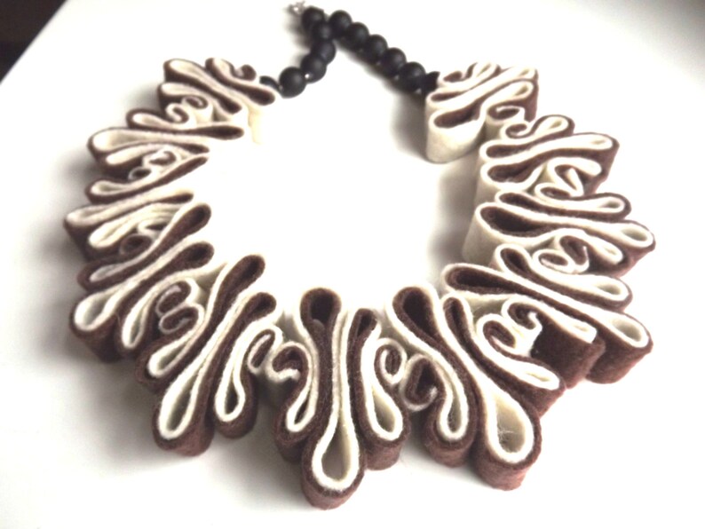 Chocolate Felt Necklace Statement Necklace Felt Jewelry Etsy