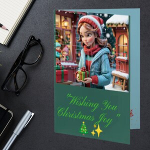 Christmas Dreams  Girl at the Holiday Shop 5x7 Christmas card with envelope