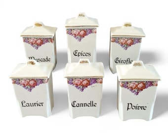 Set di barattoli da cucina MW, barattoli francesi vintage, contenitori in ceramica anni '40