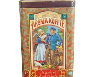 Vintage Douwe Egberts-koffieblik, Nederlandse reclame-opbergdoos, Nederlandse keukendecoratie