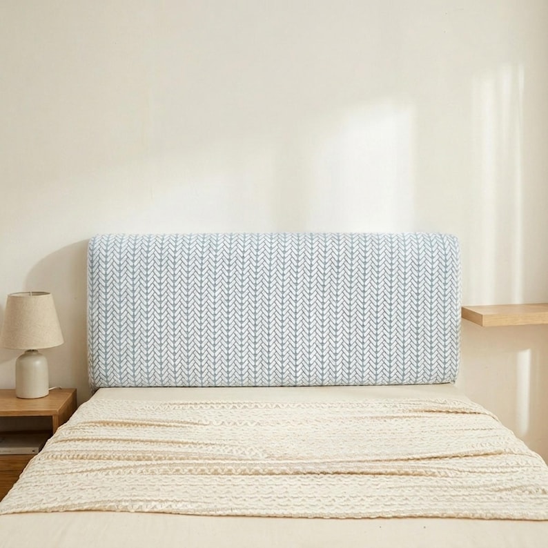 Elastic Headboard Cover, Jacquard Bedside Protector, Stretch Bed Head Cover, Easy Clean Bedroom Decor Blue