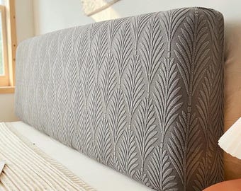 Headboard Cover, Elastic Bed Head Slipcover, Solid Color or Leaf Print Bed Backrest Protector, Stretch Bedroom Decor