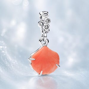 PANDORA Coral-coloured Shell Double Dangle Charm,gifts for her，Mother's Day Gift，Engagements gift