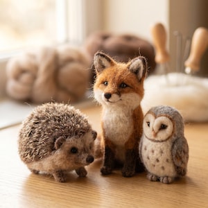 Woodland Animal Needle Felting Kit: Beginner Friendly DIY Craft Set with Keychain Hardware