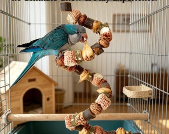 Juguete natural para loros para buscar alimento / Cuerda para masticar de madera y nueces orgánicas / Juguete para enriquecer la jaula de pájaros