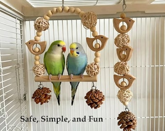 Columpio de madera natural para pájaros, juguete para masticar / Juguete de pelota de ratán / Decoración minimalista para jaula de loros