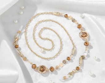 Cadena para gafas con piedra lunar / Elegante collar con máscara y cadena para gafas / Regalo perfecto para graduaciones y profesores / Accesorios de verano y para gafas