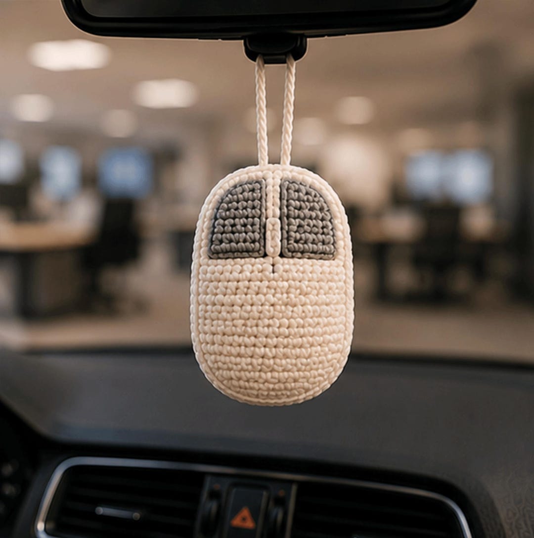 Computer Mouse Crochet Car Hanging, Cute Tech Rear View Mirror Charm ...