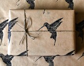 Hummingbird Rustic Hand Printed Wrapping Paper - Three Sheets
