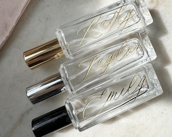 Frasco de perfume de vidro personalizado, atomizador de viagem recarregável com gravação personalizada, presente para madrinhas