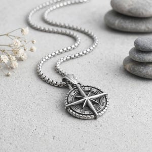 North Star Compass Necklace, Binary Code Pendant, Adventure Travel Jewelry