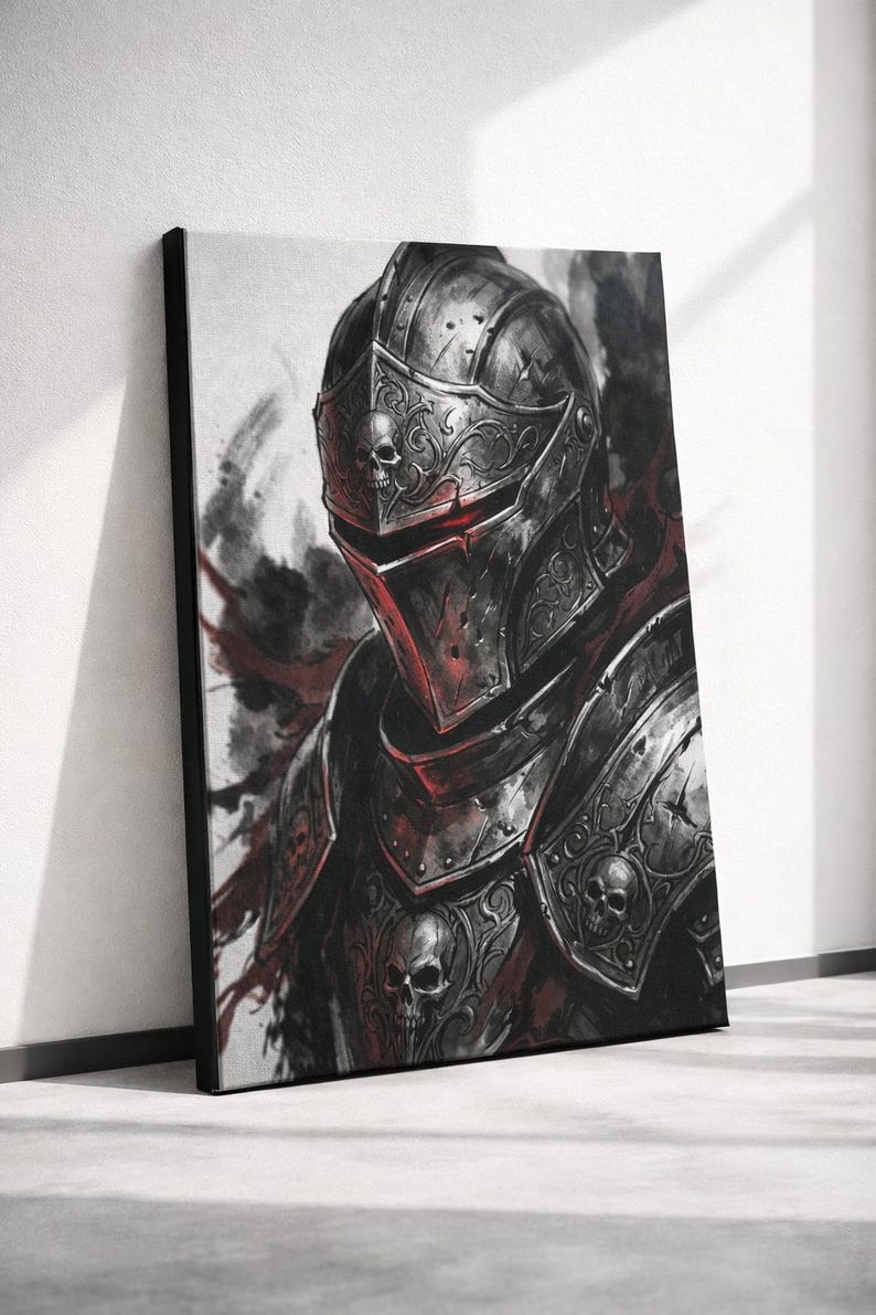 Gothic Knight Canvas Print, Skull Armor Poster, Dark Fantasy Medieval ...