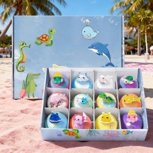Kids Ocean Bath Bombs with Surprise Sea Animal Toys 12 Pack Gift Set