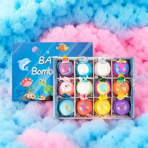 Bath balls with toys, 12-pack, ocean theme. Make your dog love taking a bath too