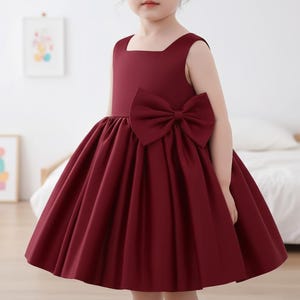 strapless open back dress Burgundy Sequin Princess Dress for Girls – Floor Length with Short Sleeves | Burgundy / 5-6 Years (130cm) main image 0