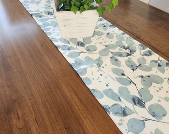 Custom table runner 13" x 80",  eucalyptus leaf pattern, double thickness, custom made