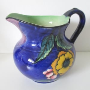 Vintage H&K Tunstall Earthenware Pitcher: Handpainted Floral Jug