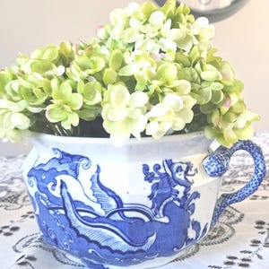 19th Century Mason's Blue Dragon Ironstone Chamber Pot, Flow Blue Serpent Handle, excellent condition