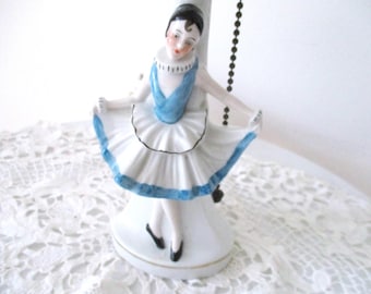 Lámpara de tocador Art Déco vintage de porcelana, 25 cm de alto, bailarina alemana de la década de 1920, excelente estado.