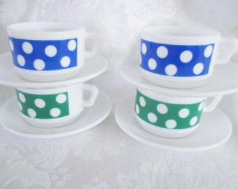 4 SETS FRENCH ACROPAL espresso cups and saucers 1 3/4" high, excellent condition