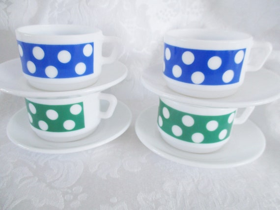 FRENCH DEMI CUPS and Saucers, Set of 4 French Acropal 1 3/4 High