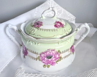 Tarro de galletas alemán vintage de Saxe Altenburg, Alemania, porcelana floral pintada a mano, década de 1930, excelente estado