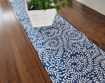 Custom table runner 12" x 53" long, blue and white, new