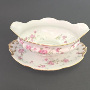 Antique Limoges Gravy Boat: L. Bernardaud Pink Rose Porcelain