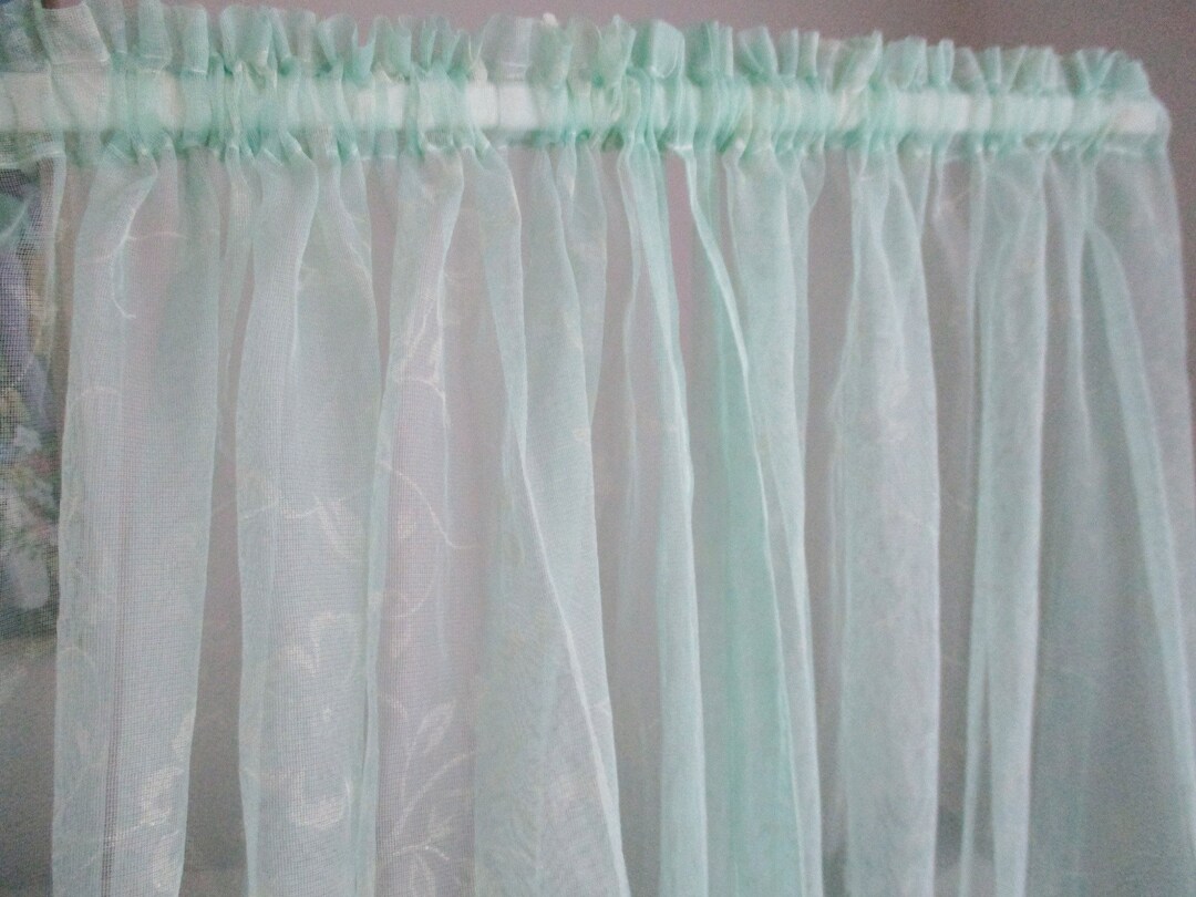 Vintage Green Net Curtains 2 Panels Rod Pocket Design Soft Etsy