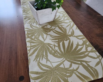 Custom table runner 10" x 56", woven palm leaf pattern on ivory background, custom made