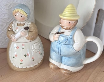 Vintage farmer's sugar and creamer by Otagiri, Japan, excellent condition