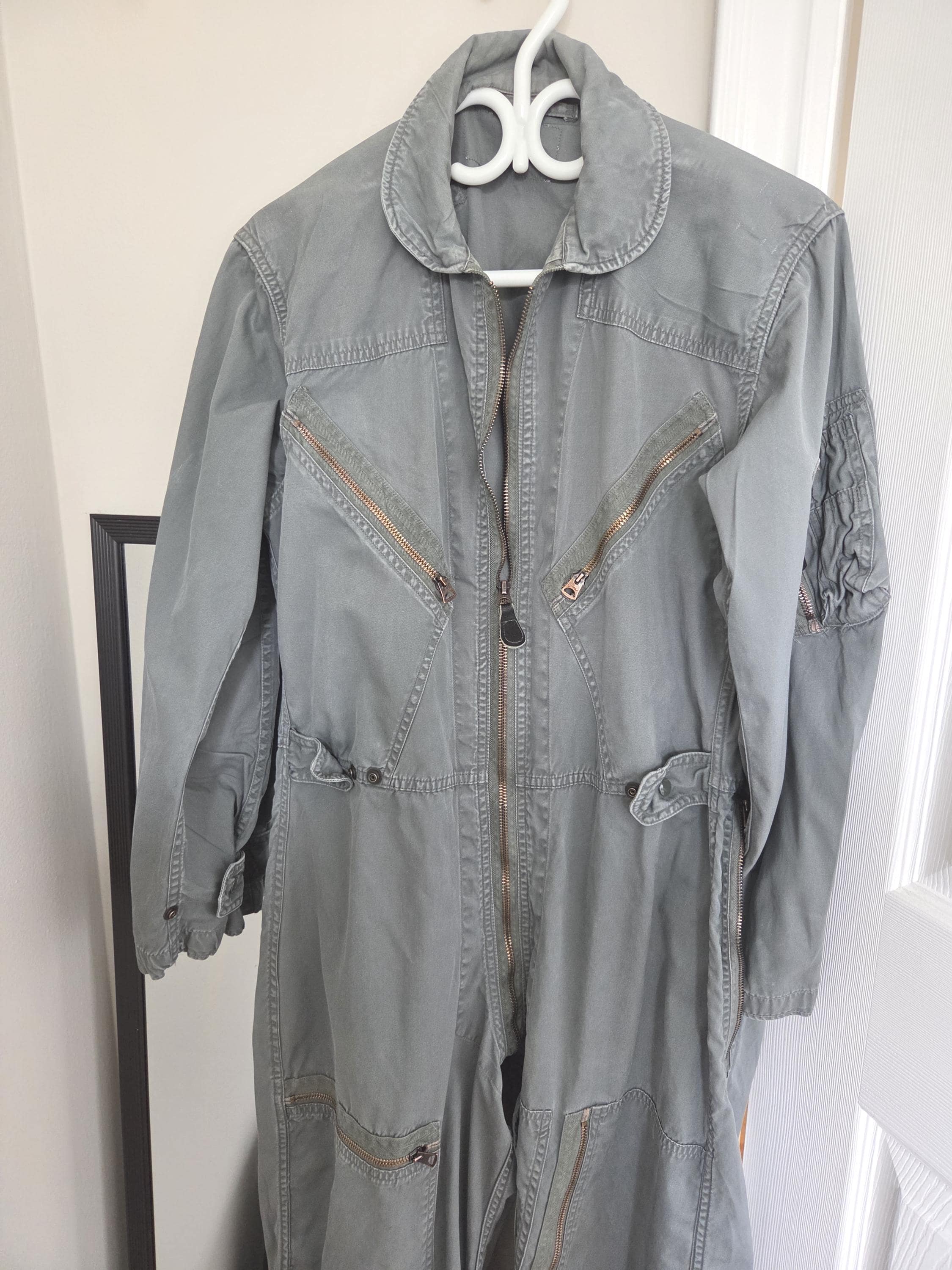 Vintage mens Pilot Flight Jumpsuit Green Cotton Training Apparel, good condition