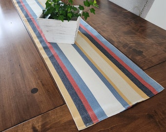 Striped table runner 13" wide x 64", table runner for coffee tables, dining tables, cottage decor, nautical decor, custom made