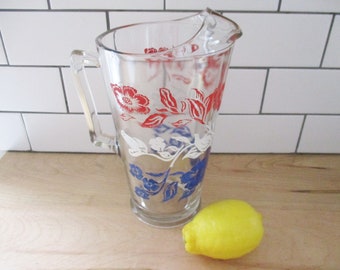 48 oz. glass jug, water or lemonade, red, white and blue,  excellent condition
