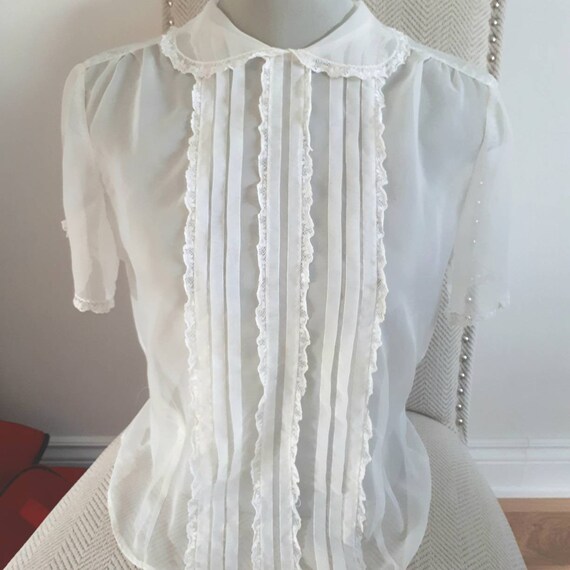 Vintage organza blouse, ladies ivory organza blous