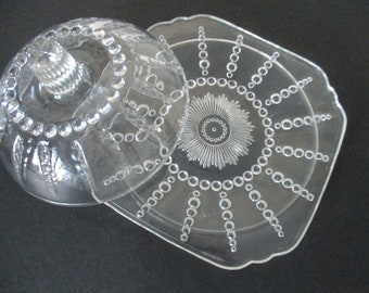 GLASS COVERED BUTTER dish by Federal Glass "Columbia Clear" pattern, excellent condition